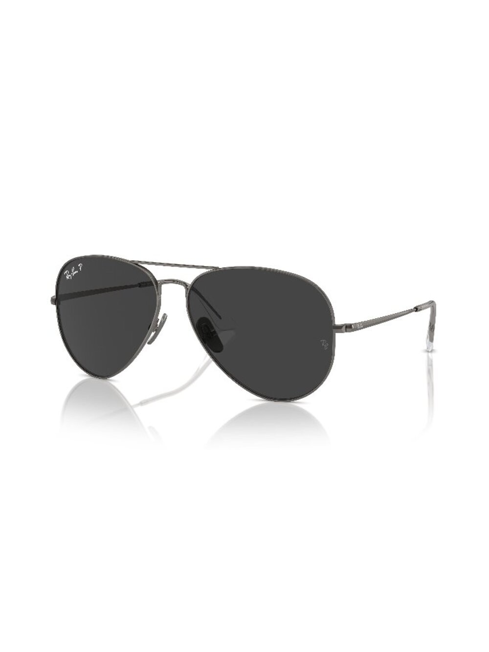 New Ray-Ban Unisex Sunglasses Silver Aviator Black Lens Titanium Frame Ray Ban